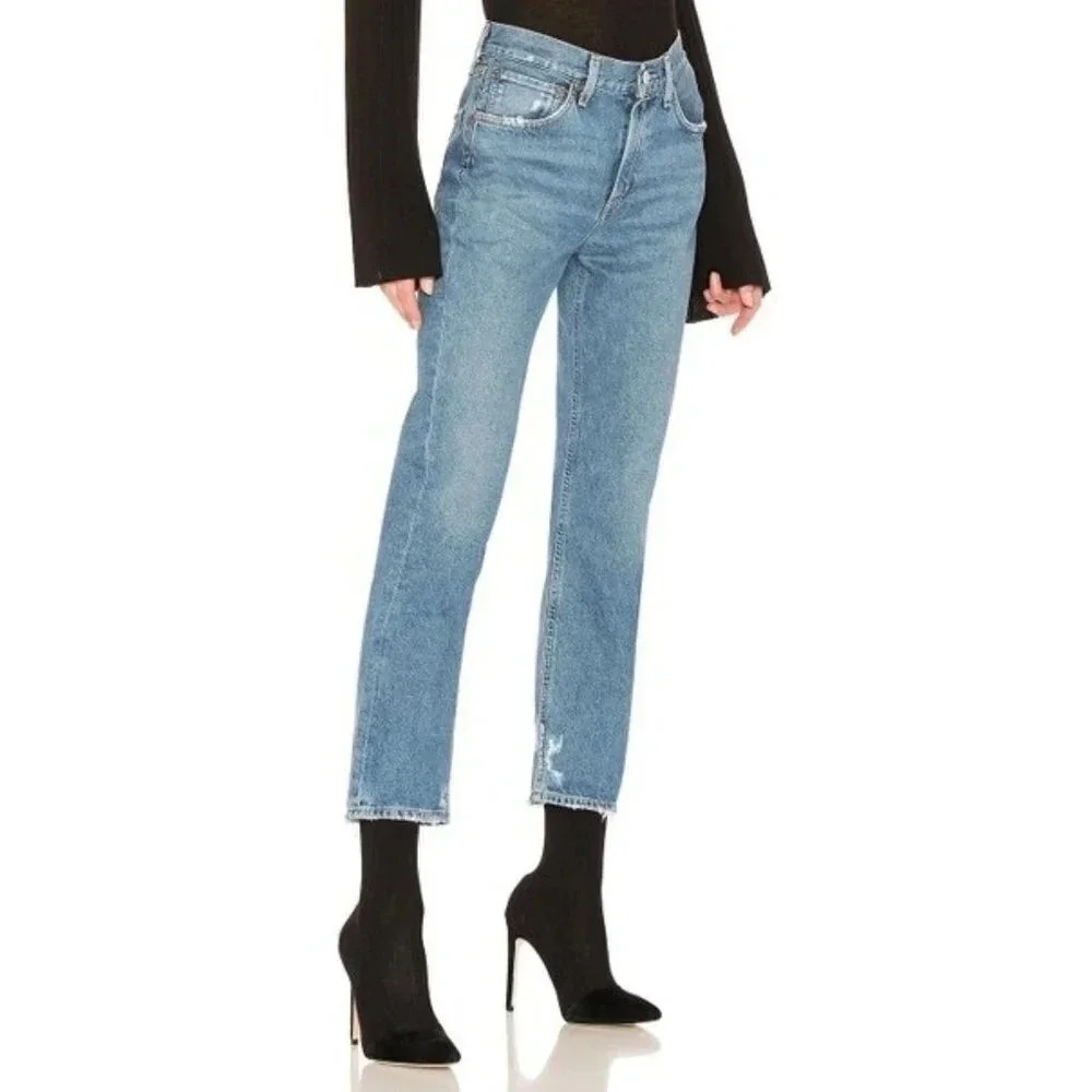 Agolde‎ Women's Cigarette Low Slung Distressed Cropped Straight Leg Size 28